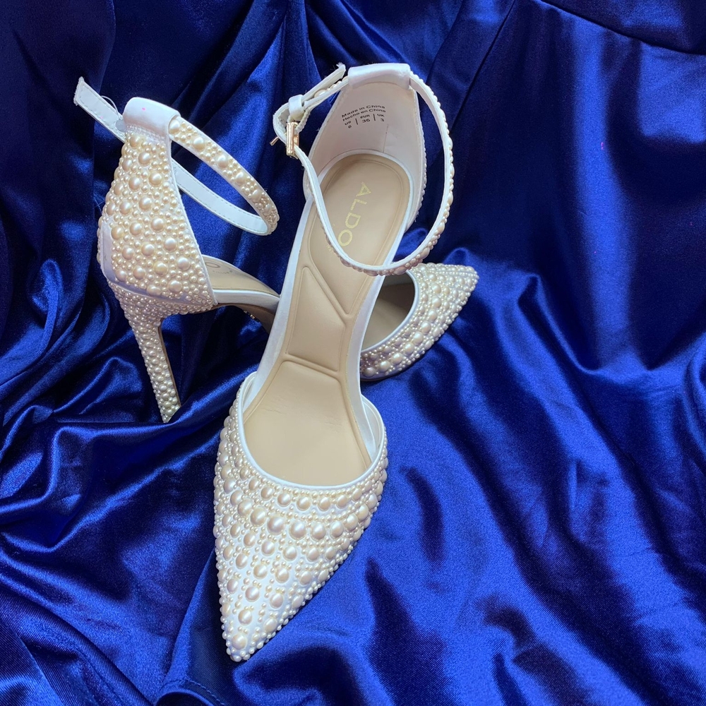Aldo White Pearl Embellished Heels